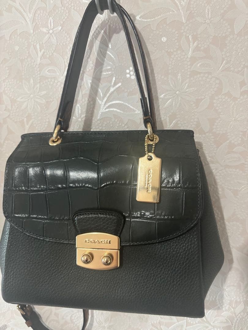 COACH Dark Green Avery Croco Python Embossed Shou… - image 3