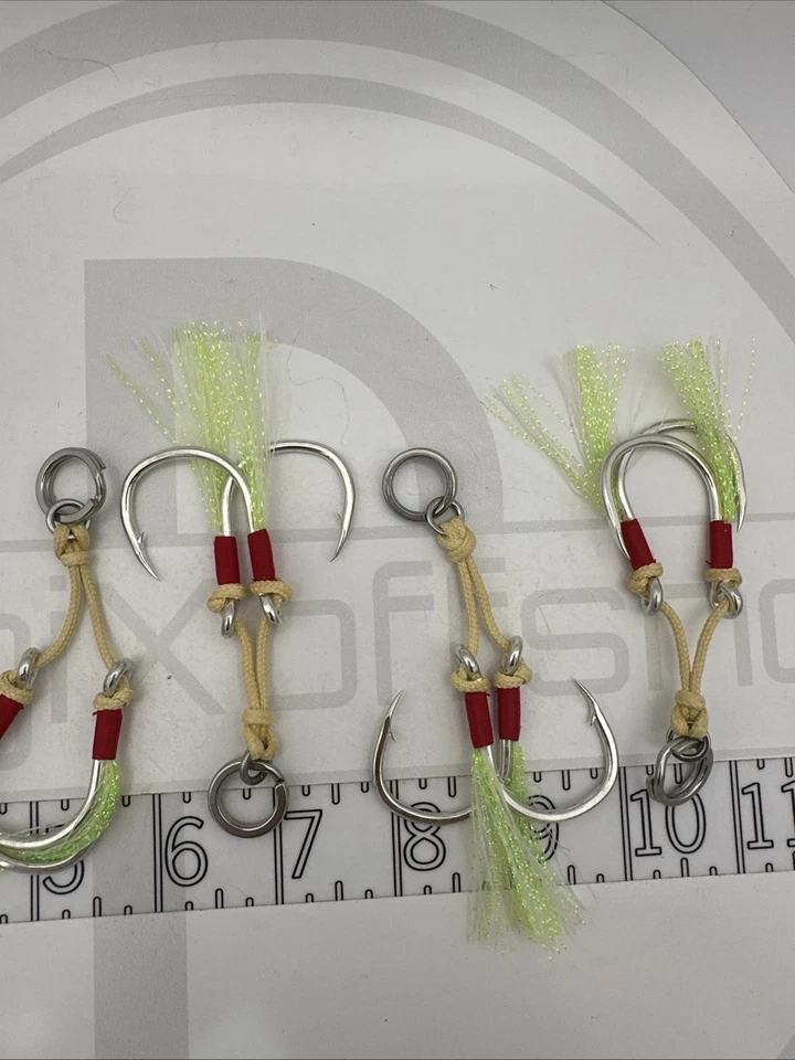 Paquete de 4 ganchos de doble asistencia BKK atún de agua salada pez roca plantilla pesca resistente. Foto 3 de 4