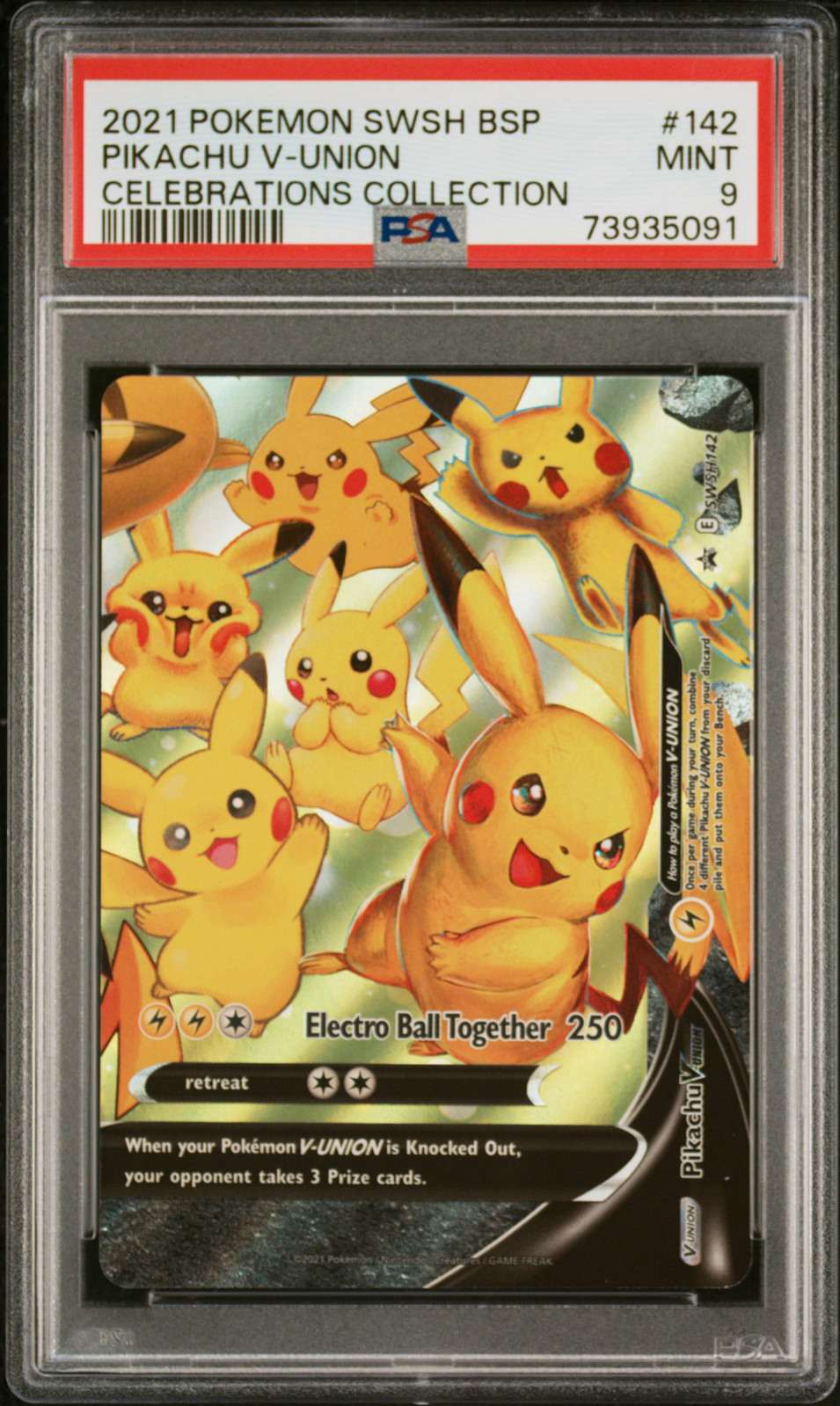2021 POKEMON SWSH BLACK STAR PROMO CELEBRATIONS COLL #142 PIKACHU V-UNION PSA 9 - Main Image