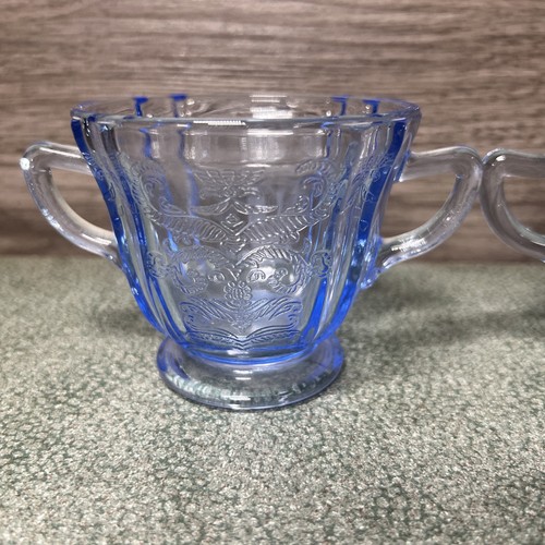 Federal Depression Cobalt Blue Madrid Pattern Creamer & Sugar Glass Container - Picture 2 of 8