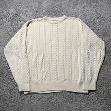Vintage 90s Sweater Cream Fisherman Cable Knit Grandpa Crewneck Men  s Medium