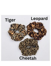 Handmade Tiger, Leopard and Cheetah Fabric Scrunchies  Luxurious set