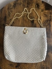 Vintage Whiting and Davis made In USA white Mesh Purse W/ Gold Adjustable Strap