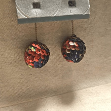 Vintage MCM 60s Rainbow Sequined Disco Ball Long Clip-on Earrings