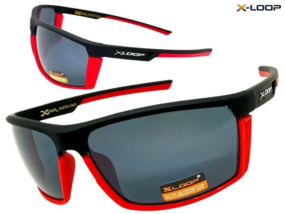 Men's Sporty Biker Fishing Cycling Wrap SUN GLASSES Black & Red Frame Dark Lens - Image 2 of 4