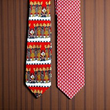 2 Christmas Themed Neck Ties Santa and Reindeers w/Football and Snowmen 58/59