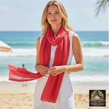 Red Sheer Chiffon Scarf 6 Foot Long Lightweight Beach Wrap Shawl Cover-up
