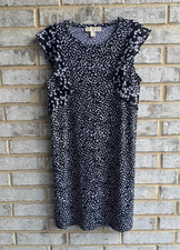 Michael Michael Kors Short Ruffle Sleeve Crew Neck Black/White Geo Dress Size S