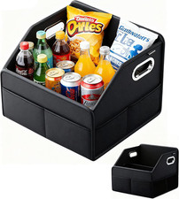 Leather Car Organizer Front Seat Organizer with Metal Handles, Dividable Black C