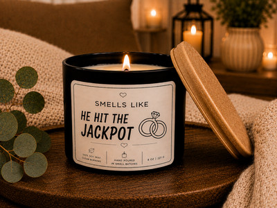 He Hit the Jackpot Candle Engagement Gift for Her Bride to Be Gift Funny Wedding