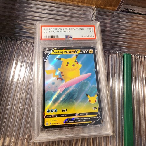 PSA 1 Poor Surfing Pikachu V 008/025 Celebrations Holo