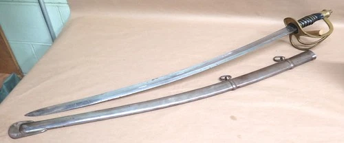 VINTAGE CIVIL WAR REPLICA CAVALRY SWORD w/BRASS HANDLE SABER & SHEATH