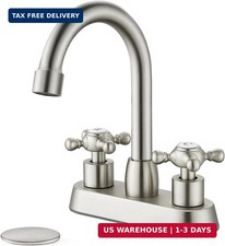 Brushed Nickel 4 Inch Centerset Bathroom Faucet, Double Cross Handle Lead-Free