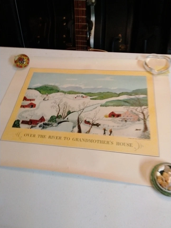 Bonito arte popular impresiones litográficas a color de la abuela Moisés 17" X 22" 1953 Foto 4 de 4