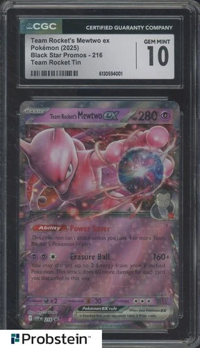 2025 Pokemon BSP Team Rocket Tin #216 Team Rocket's Mewtwo ex CGC 10 GEM MINT
