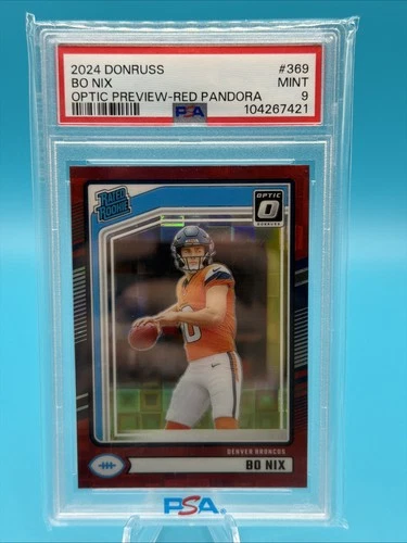 2024 Panini Donruss Bo Nix #369 Optic Preview Red Pandora Prizm PSA 9