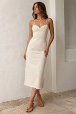 ZARA White Midi Dress Small Cotton Strappy Bodycon Frayed Hem Cutout Back
