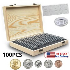100 pcs Coin Capsules Storage Box with Wooden Case Holder Collection Display Box