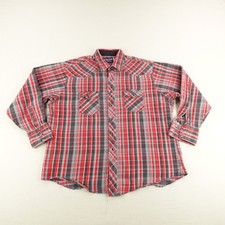 Vintage Wrangler Shirt 2XL Red Plaid Flannel Western Pearl Snap Heavy Duty 90s