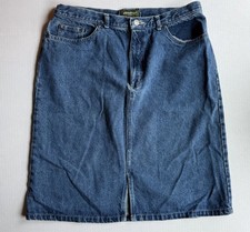 Vtg Eddie Bauer Skirt Women 14 Blue A-Line Denim Cottage Slit Peasant 90s Y2K