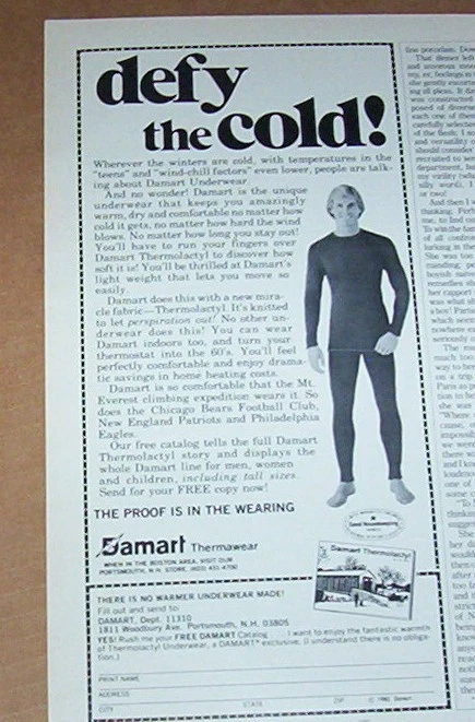 1980 vintage print ad -Damart thermal long underwear Portsmouth New  Hampshire AD