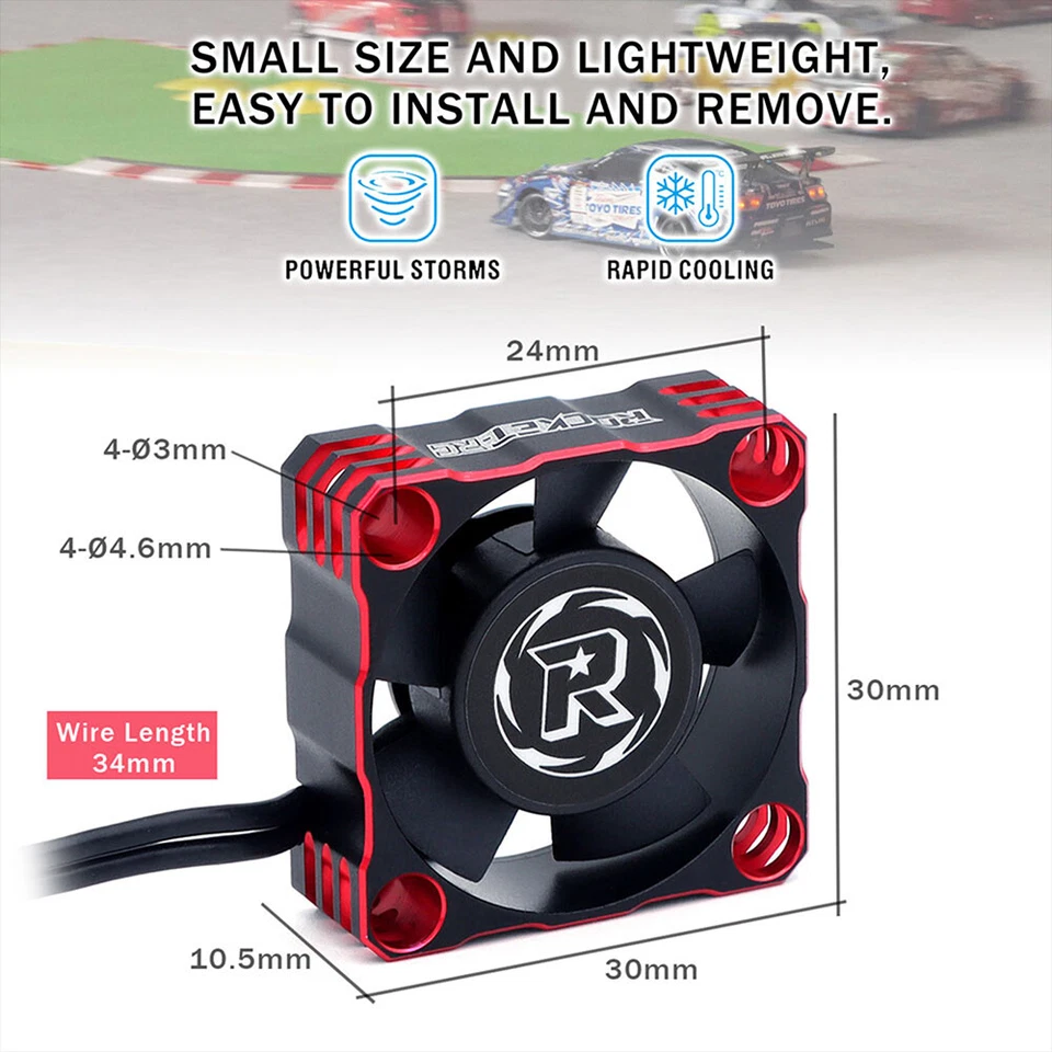 Rocket-RC Metal Cooling Fan 30/35/40mm 8.4V 30000RPM For RC ESC Motor Heat - Image 2 of 4