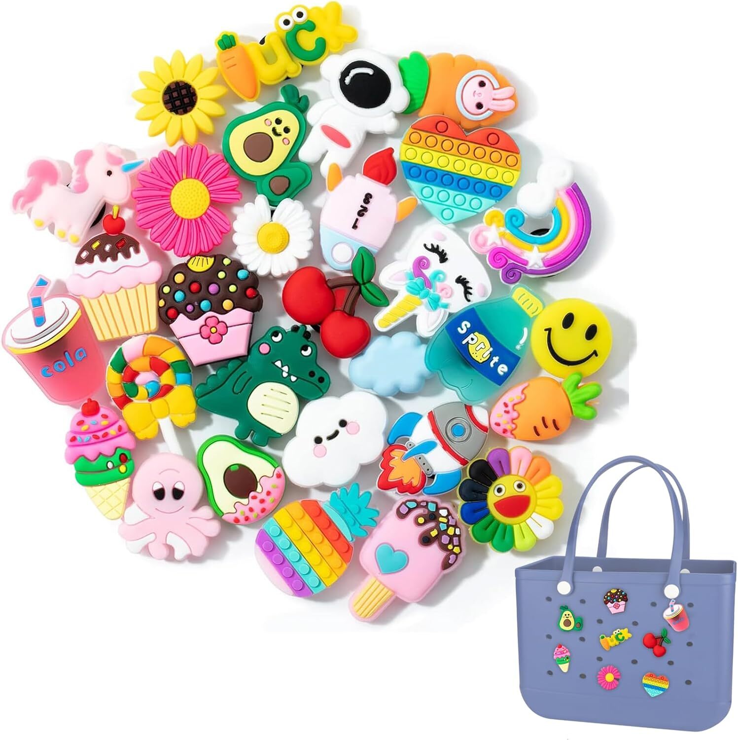 30PCS Cute PVC Bag Charms for Bogg Bag Accessories Decorative Charms