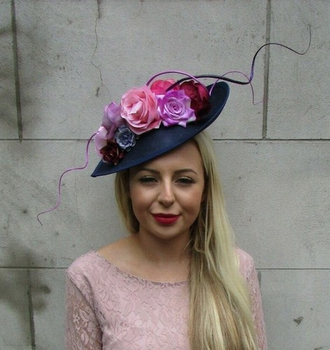 Large Navy Blue Pink Purple Flower 