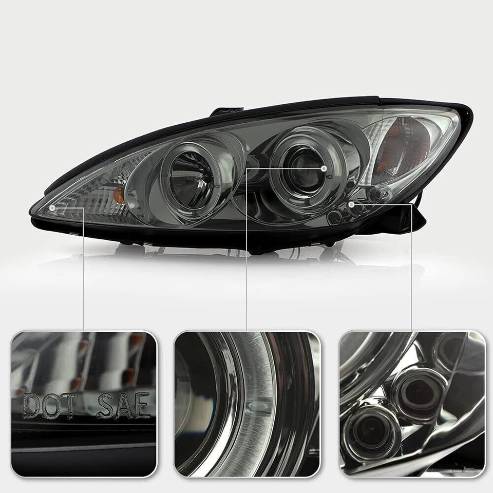 Faros proyectores de humo LED de doble halo Gunmetal para Toyota Camry 2002-2006 Foto 3 de 4