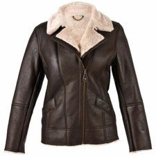 Ladies Genuine Leather Aviator Finish Flying Jacket Sheepskin Lined Dark Brown