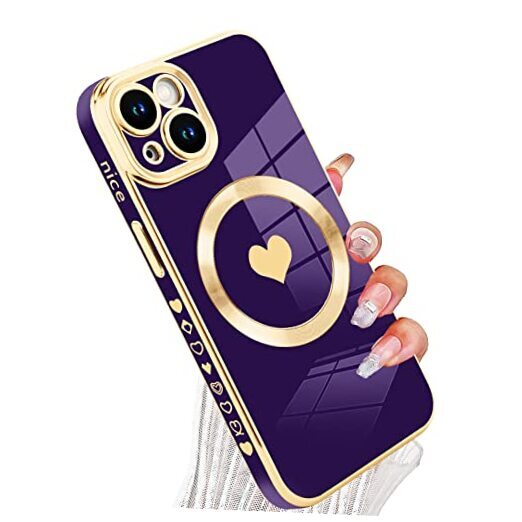 Magnetic for [Compatible with Magsafe] Cute Love Luxury iPhone 14 Case purple