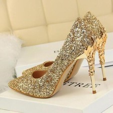 Chic Women's High Heels Pumps Sequins Pointed Toe Wedding Party Dress Club Shoes