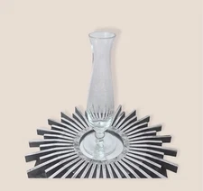 Vintage Fluted Etched Flower Clear Glass Bud Vase Mid-Century 9” Home Decor