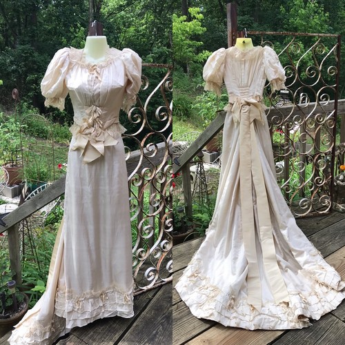 ANTIQUE Victorian Edwardian Ivory Silk 