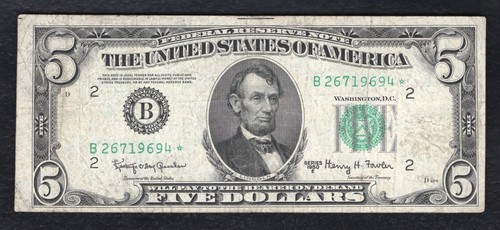FR. 1966-B* 1950-E $5 *STAR* FRN FEDERAL RESERVE NOTE NEW YORK, NY VERY FINE
