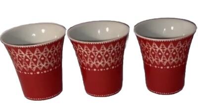 222 Fifth Porcelain Coffee Cup/Mug Florentina Red Wide Brim Tapered Red SET x 3