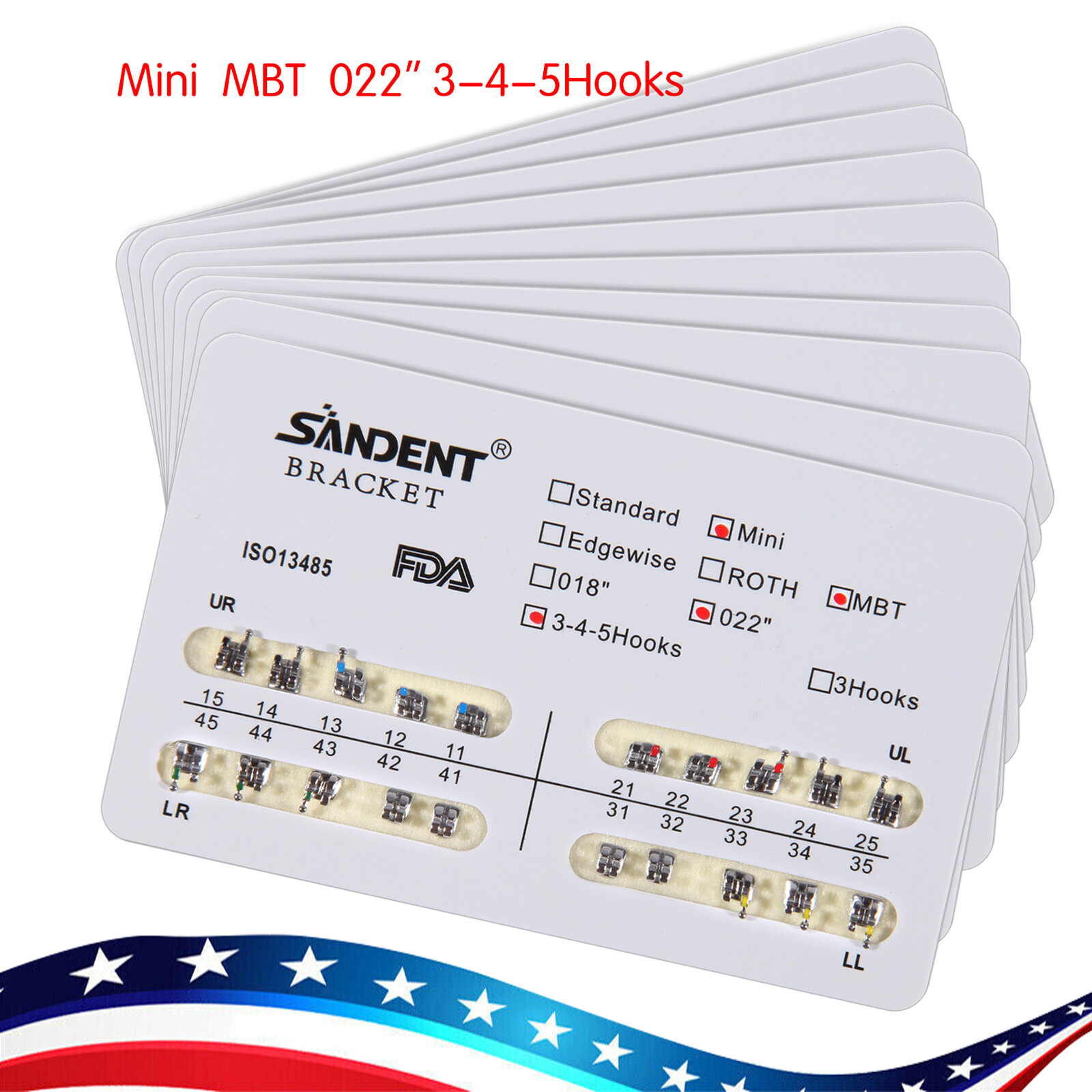 SANDENT Dental Ortho Metal Brackets Mini/Standard Roth/MBT 022 Hooks 3/3-4-5 ns