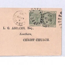 BARBADOS QV Cover Christ Church 1892 *CH CH* CDS Insular Mail {samwells}YX176