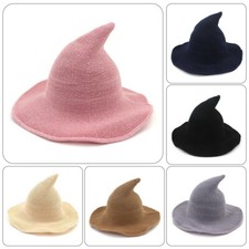 Womens Halloween Witch Hat Modern Cosplay Costume Party Wide Brim Knitted Hat