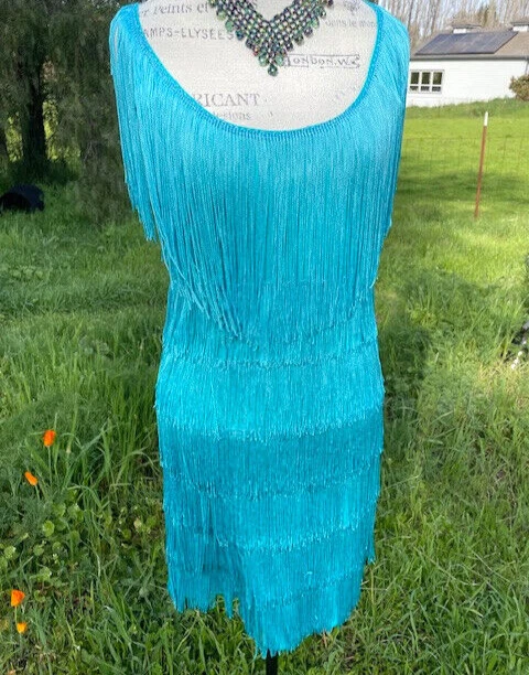 Vestido California Costume Collection Flecos Estilo Años 20 Aleta MED Turquesa Foto 3 de 4