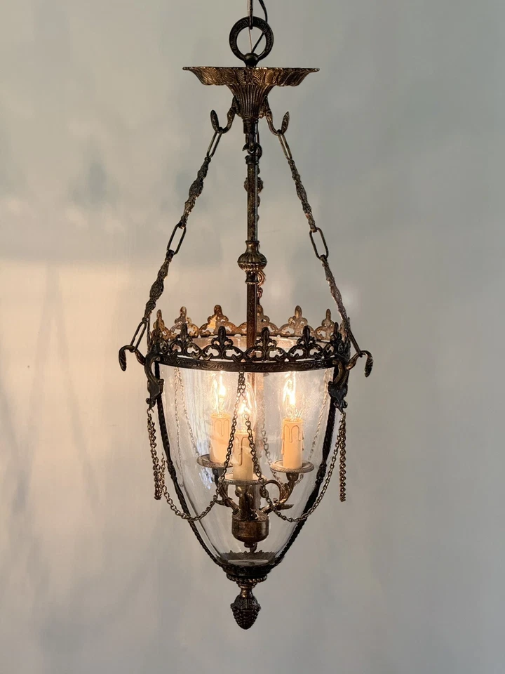 Lámpara de araña francesa de bronce del viejo mundo colgante campana tarro metropolitano Foto 3 de 4