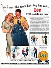 1947 LEE JEANS Large Vintage Print Advertisement Denim Work Clothes Overalls