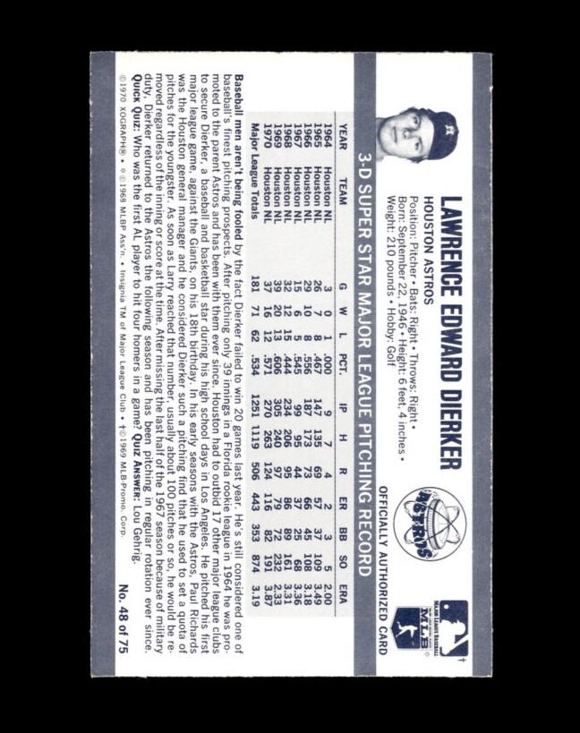 1971 Kellogg's SetBreak 48 Larry Dierker NMMT OR BETTER *GMCARDS