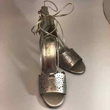 NINE WEST ALENIA0 SILVER DRESS HEEL WITH ANKLE TIE - 6.5 