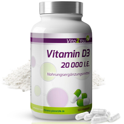 Vita2You Vitamin D3 - 20.000 IE - 120 Kapseln - Hochdosiert - 500µg Vitamin D