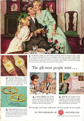 Print Ad Swiss Federation of Watch Manufacturers Watchmakers Switzerland c1950