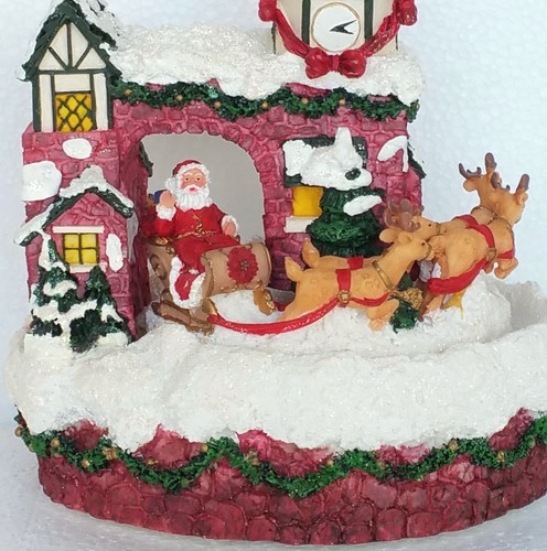 Vintage Christmas Figurine Musical, Moving Sleigh Santa Claus & Reindeer Wind-Up - Picture 3 of 9