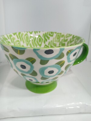 FLORAL COFFEE MUG. MOSAIC PEDESTAL MUG. POTTERS STUDIO FOOTED MUG. B329