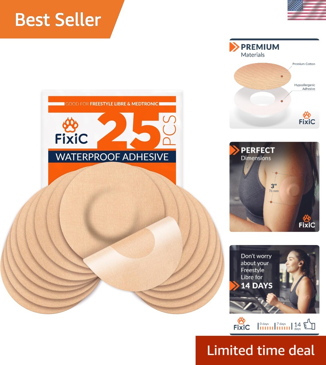25 Tan Adhesive Patches for Continuous Glucose Monitors - Hypoallergenic & Safe