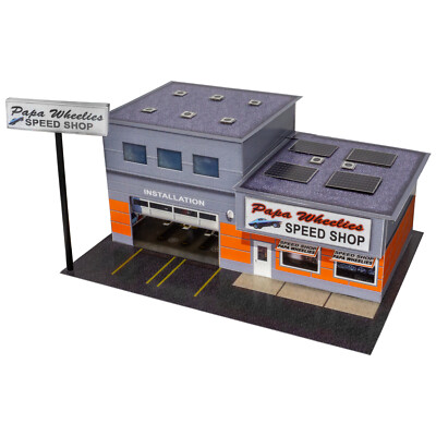 1/64 Slot Car Papa Wheelies Speed Shop Photo Real Kit Track Layout Hotwheels